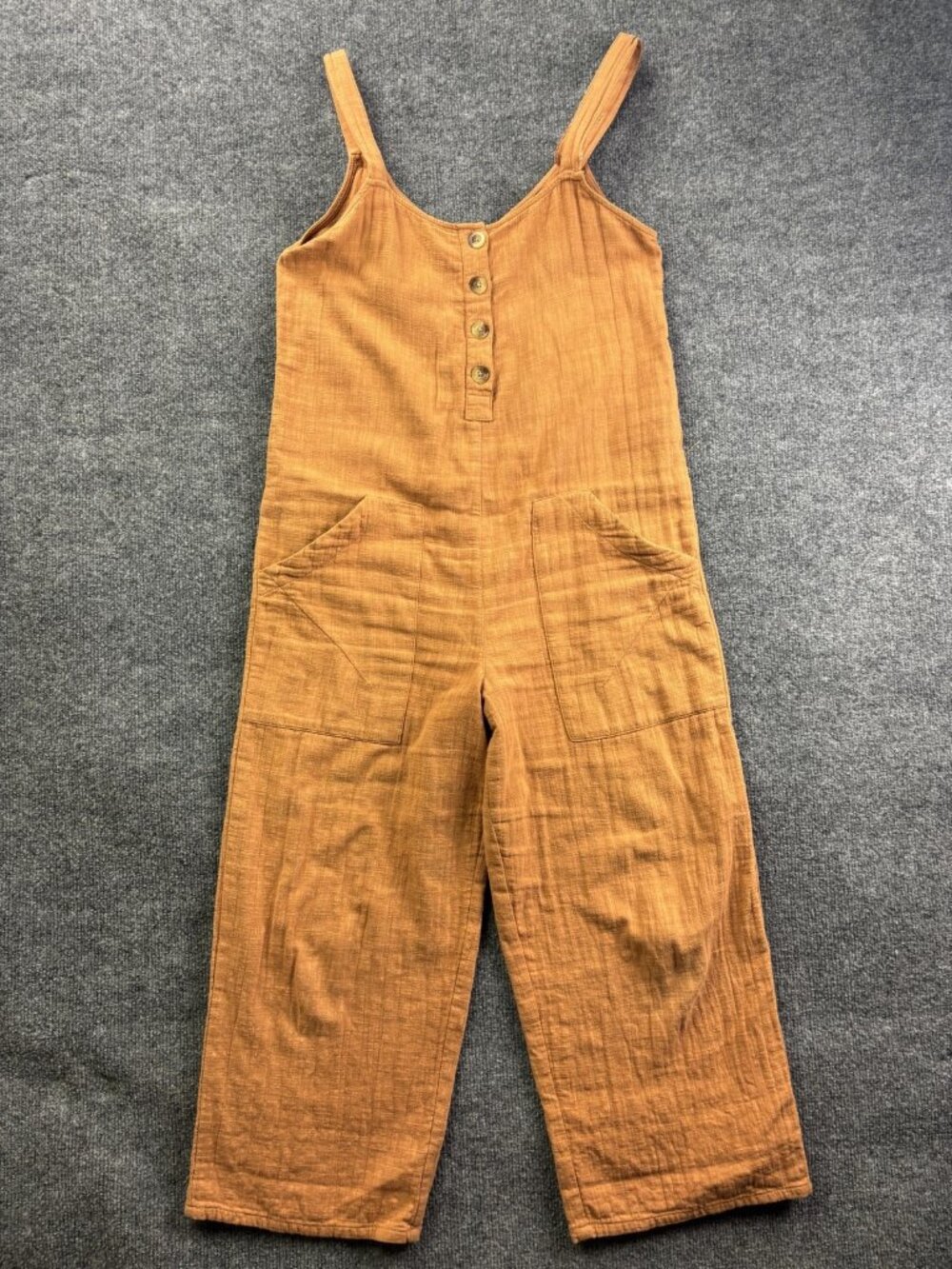 Billabong Jumpsuit Womens XS Orange Sleeveless Button Front Pockets Gauze Cotton